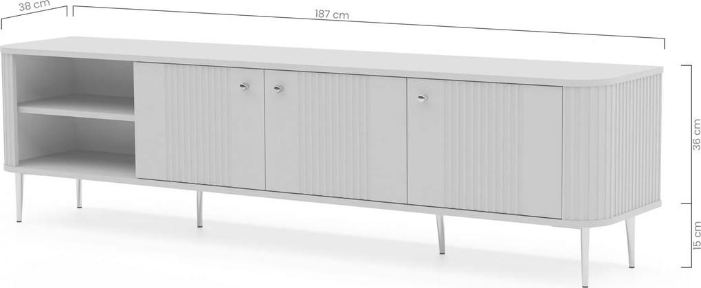 TV skrinka Vesper 3D 187 cm - čierna / čierne nohy