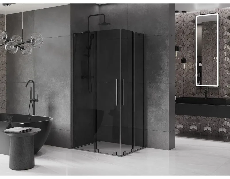 Mexen Velar Duo, sprchový kút s posuvnými dverami 100 x 90 cm, 8mm šedé sklo, grafit brúsený, 871-100-090-42-66