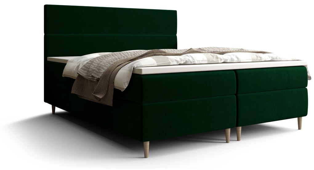 Manželská posteľ Boxspring 160 cm Flu (tmavozelená) (s matracom a úložným priestorom). Akcia -20%. Vlastná spoľahlivá doprava až k Vám domov. 1046541