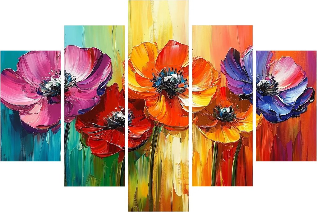 Obraz - Päť pestrofarebných kvetov (150x105 cm)