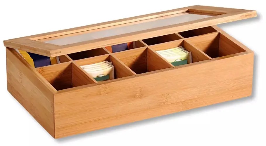 Kesper Škatuľka na čaj, organizér s 10 priehradkami, bambus