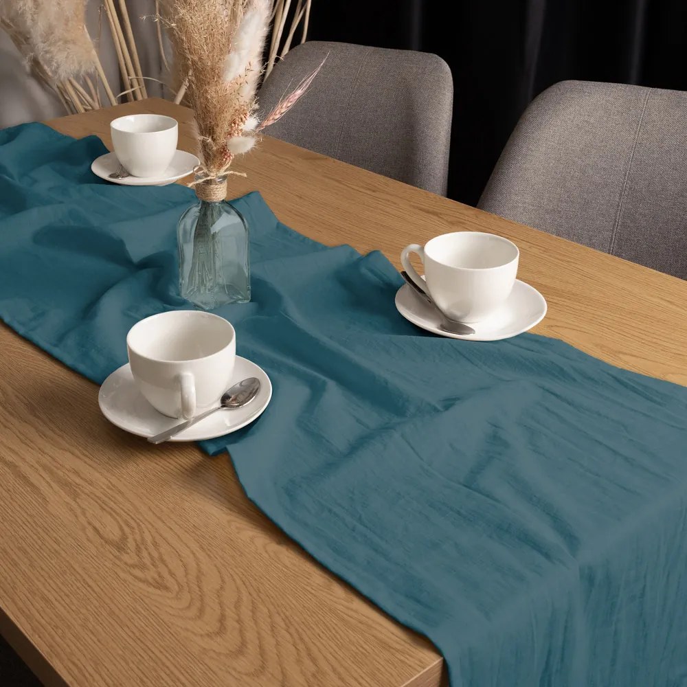 Biante Ľanový behúň na stôl LEN-024 Petrolejovo modrý 45x120 cm