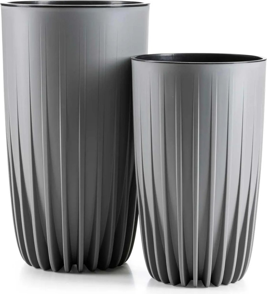 PLASTOVÝ KVETINÁČ STRIPPED SADA 2KS 25X42 CM+30X51,5 CM SIVÁ