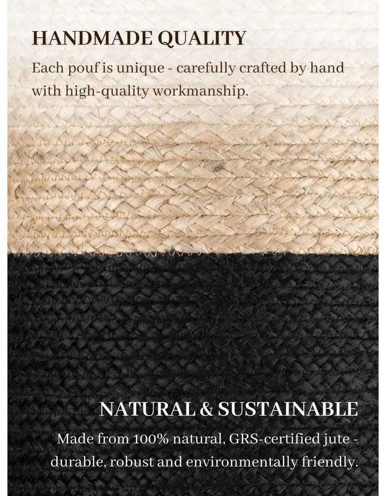 Čierny/v prírodnej farbe taburet Juta Gold Black – Hanse Home