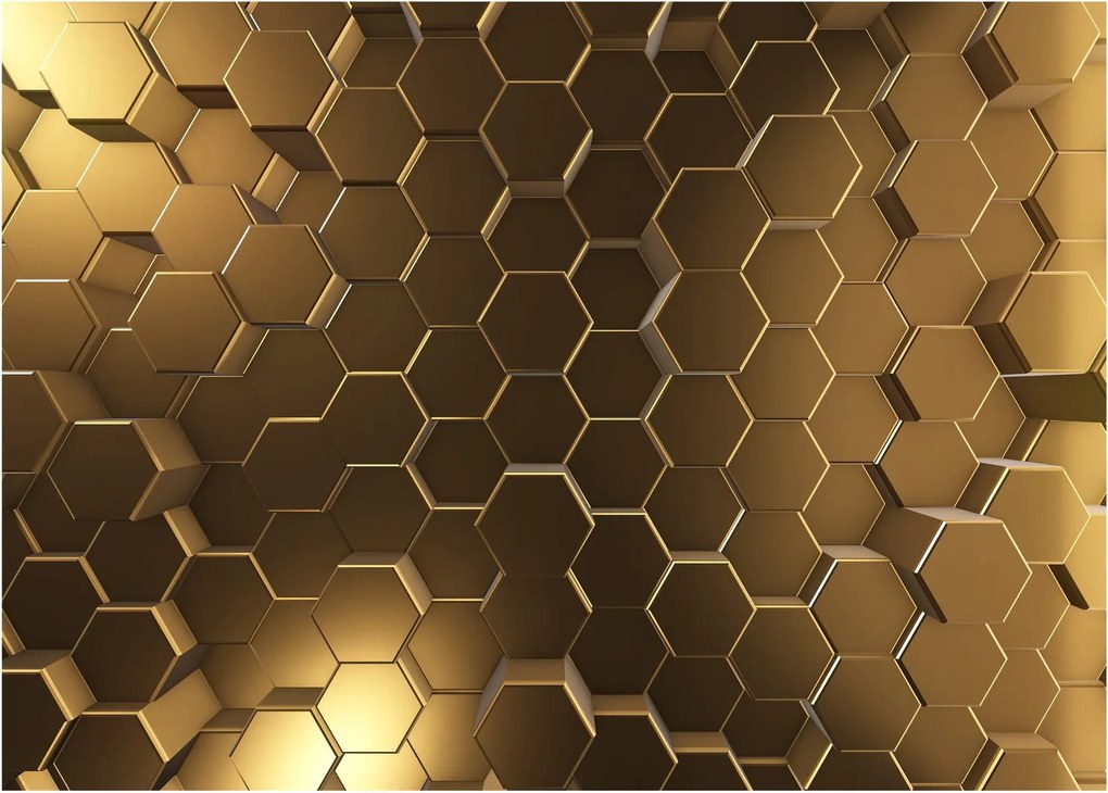 Sklenený obraz - Zlaté hexagóny (70x50 cm)