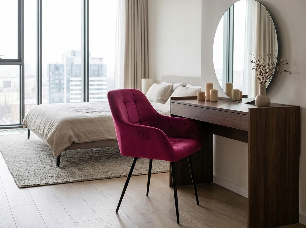 Tmavoružové jedálenské kreslo LOREN VELVET s čiernymi nohami