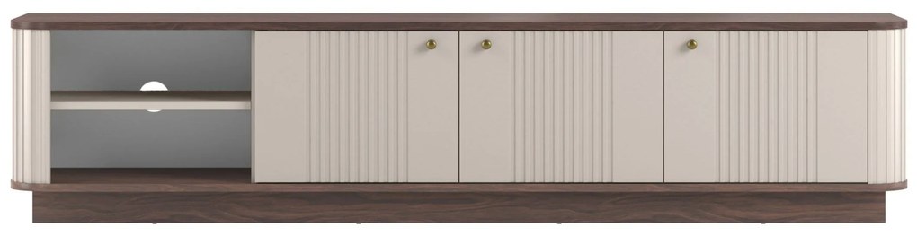 TV skrinka Vesper 3D 187 cm na sokli - kašmír / orech / zlaté úchytky
