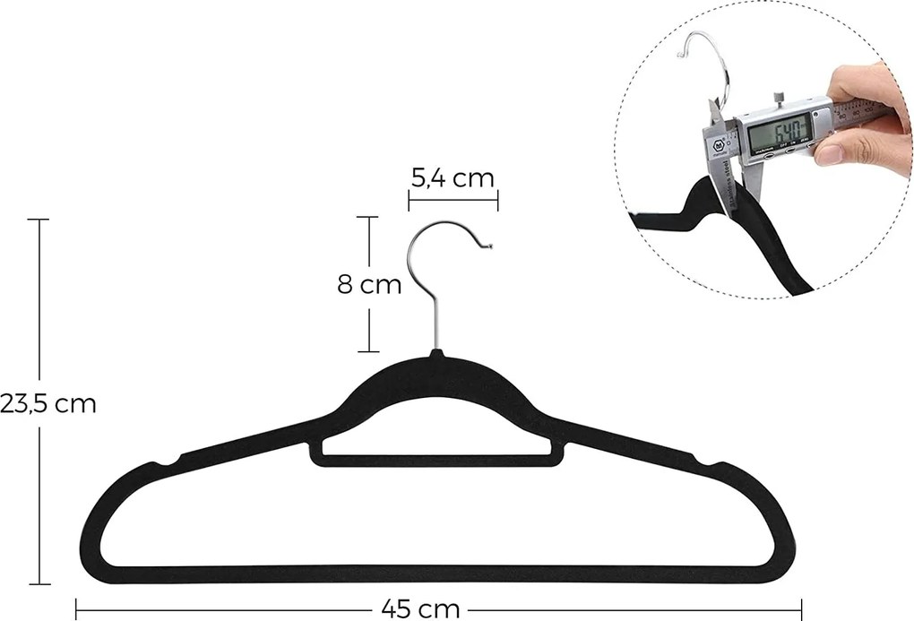 Protišmykový zamatový vešiak na šaty, 20 kusov, čierny