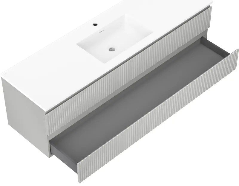 Mexen Rivel, kúpeľňová skrinka 160 cm s umývadlom Otis, 2 zásuvky, drážkovaná, sivá matná/biela, 91A20-16047-2-BFF62-W18M0
