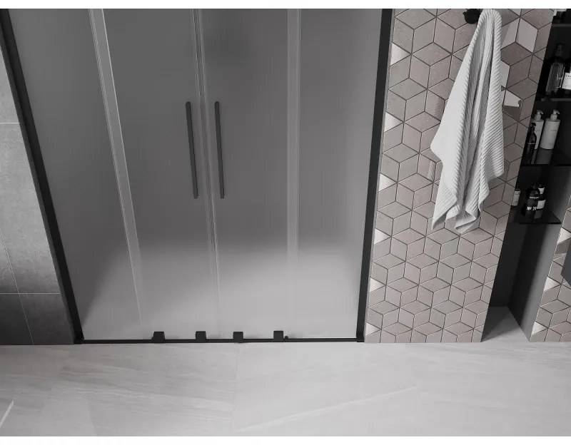 Mexen Velar L Duo, posuvné sprchové dvere do otvoru 160 cm, 8mm sklo námraza, čierna matná, 871-160-003-32-70