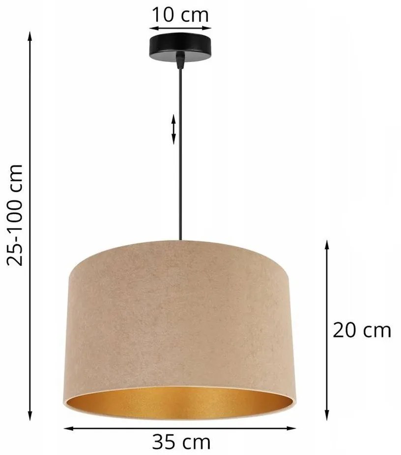 Závesné svietidlo Mediolan, 1x tmavobéžové/zlaté textilné tienidlo, (fi 35cm)
