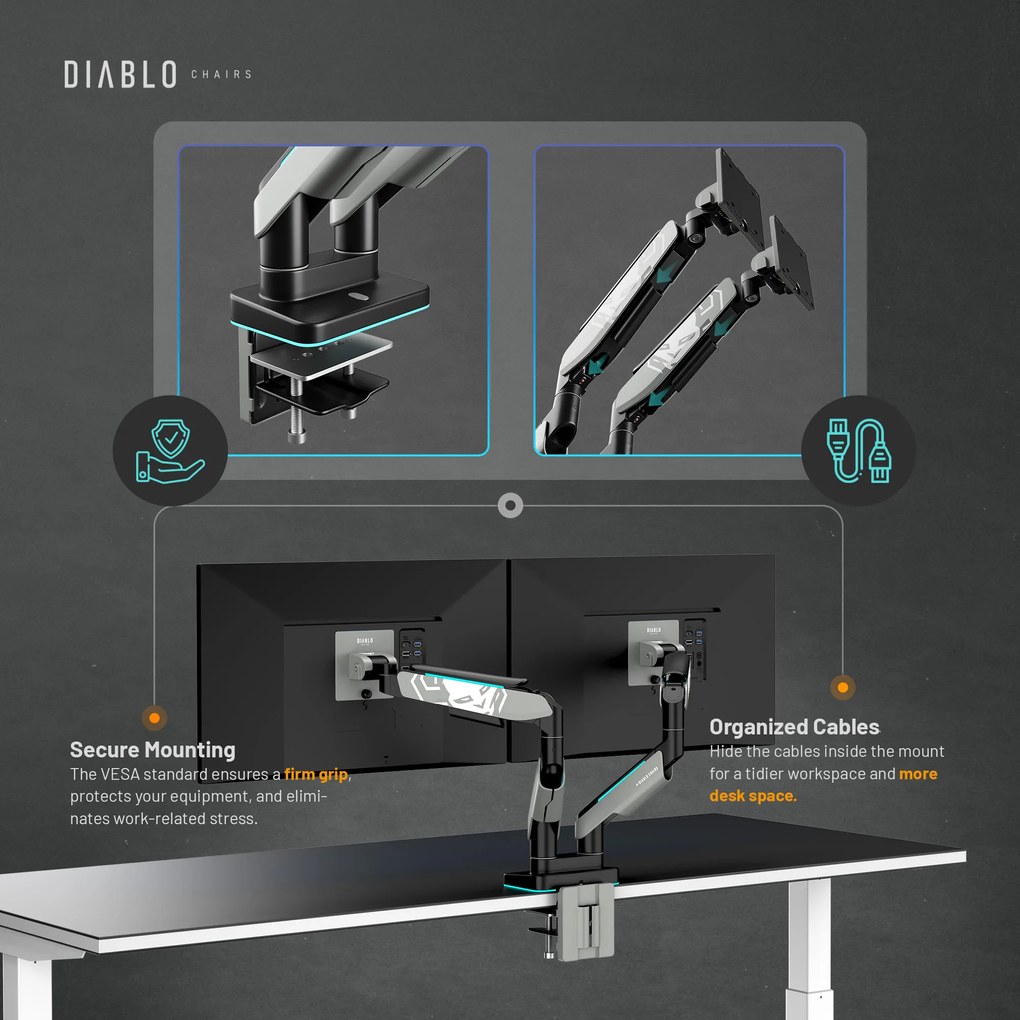 Dvojitý držiak na monitory 49 palcov, sivá-čierna RGB X-Arm Dual