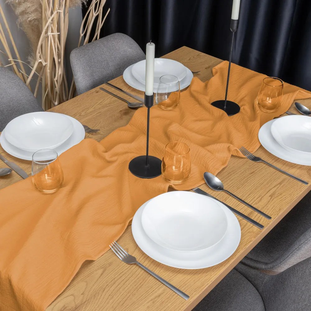Biante Mušelínový behúň na stôl MSN-001 Horčicovo oranžový 20x180 cm