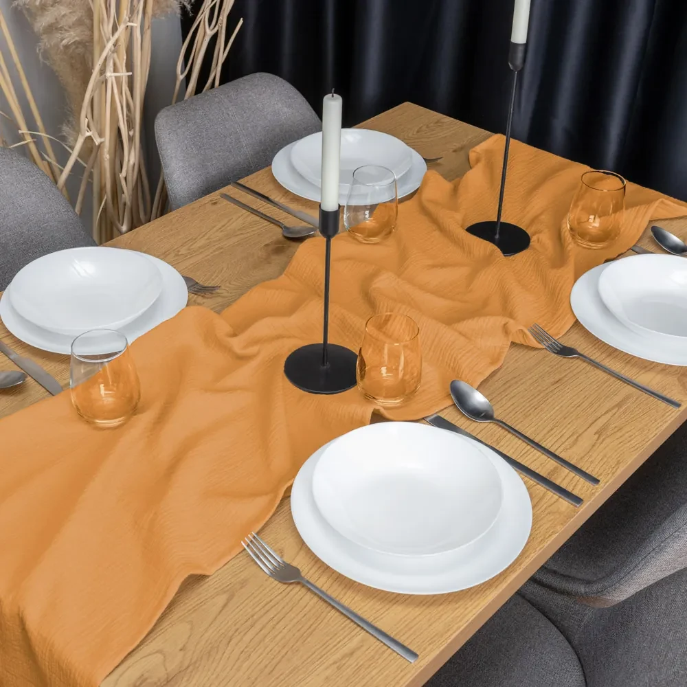 Biante Mušelínový behúň na stôl MSN-001 Horčicovo oranžový 35x140 cm