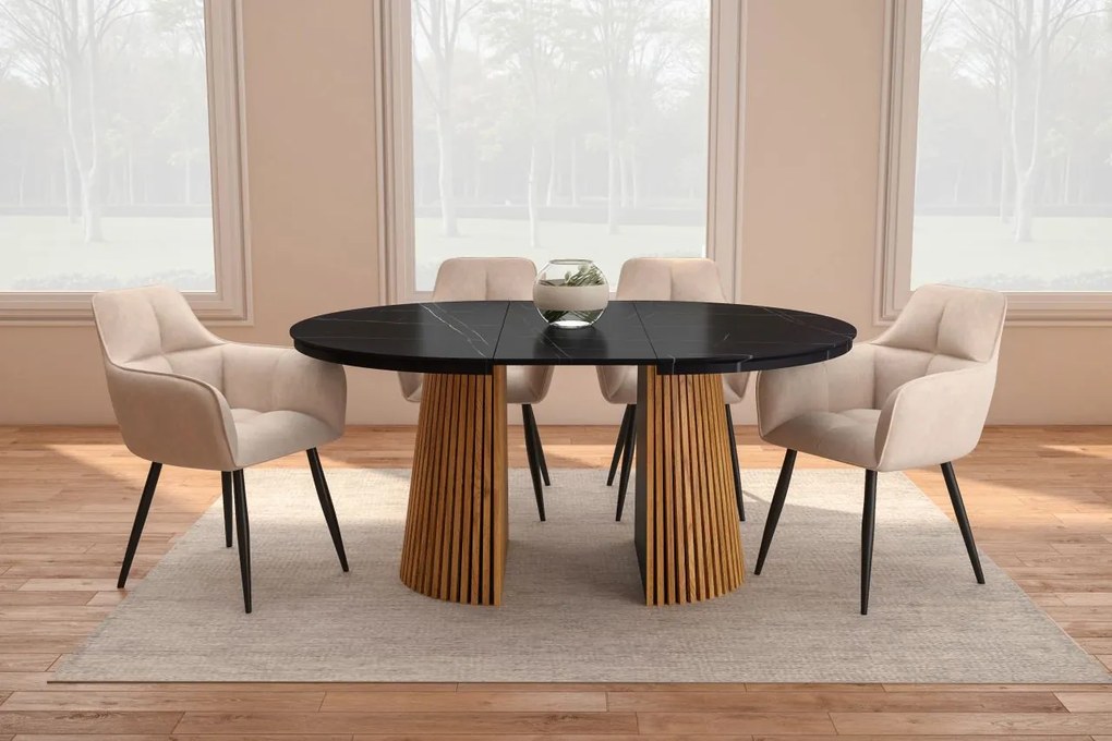 Vintino Jedálenský stôl NEVIO 120–160–200 × 120 cm – čierna / dub