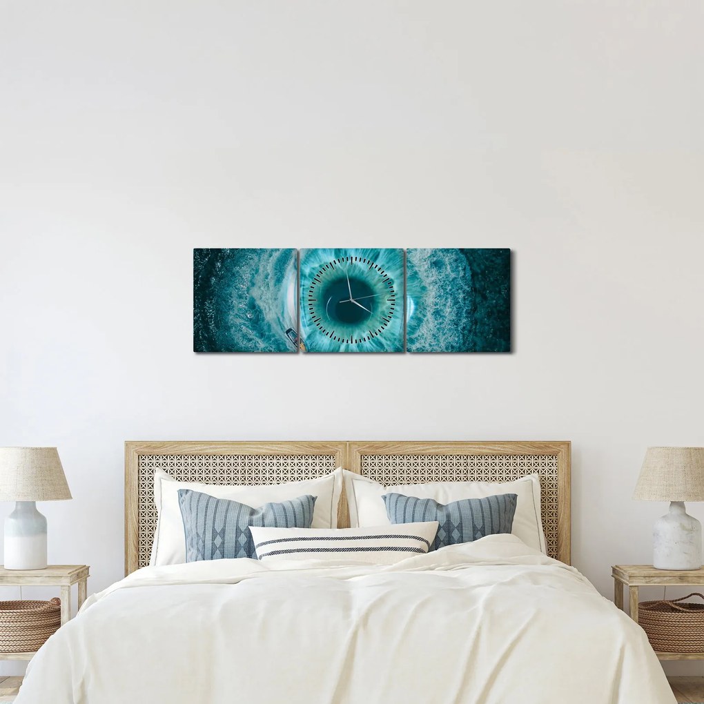 Obraz mora s loďkou (s hodinami) (90x30 cm)