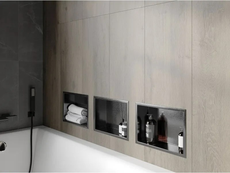 Mexen X-Wall-R, polica na zapustenie s prírubou  30 x 20 cm, grafitová matná - 19E0302010