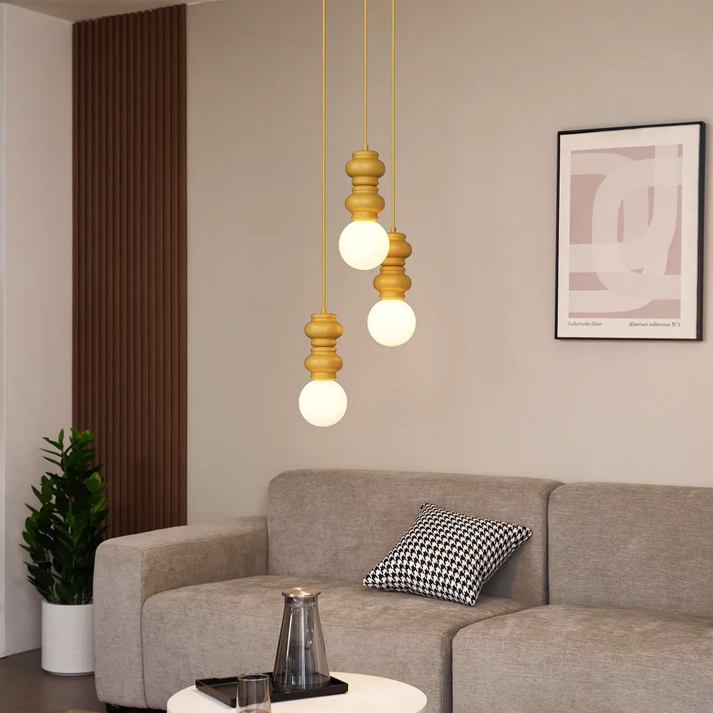 Retro závesné svietidlo horčicovo žlté s matným sklom 3-svetlo - Fedde