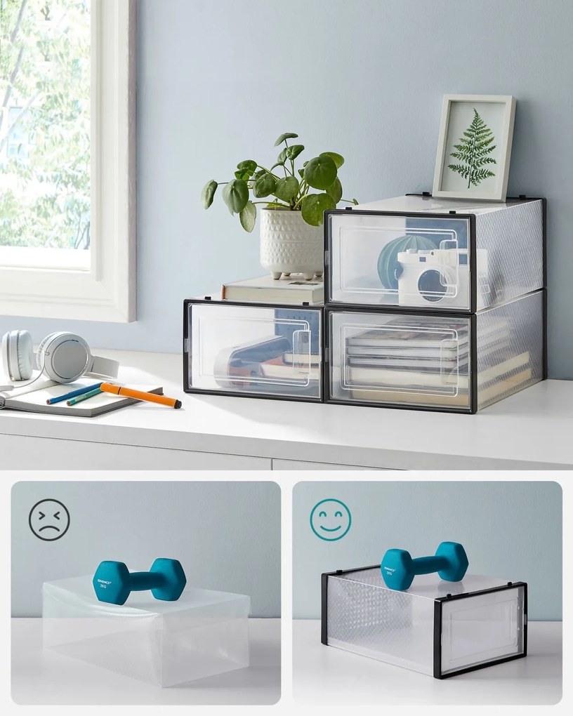 Úložný box Bill, sada 18ks, 23x14x33 cm, čierna