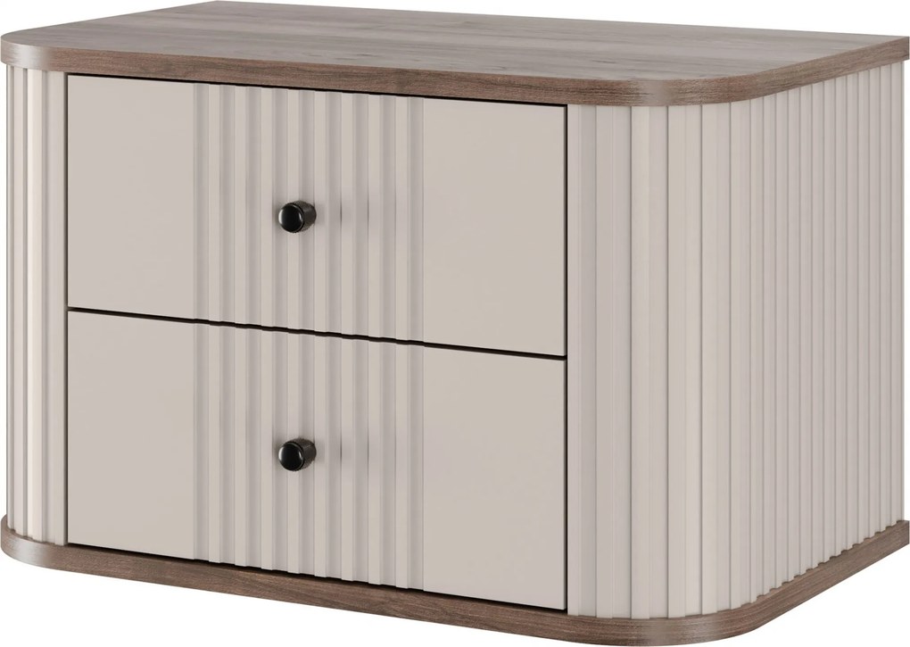 Závesná súprava nočných stolíkov Vesper 56 cm - kašmír / orech / čierne úchytky