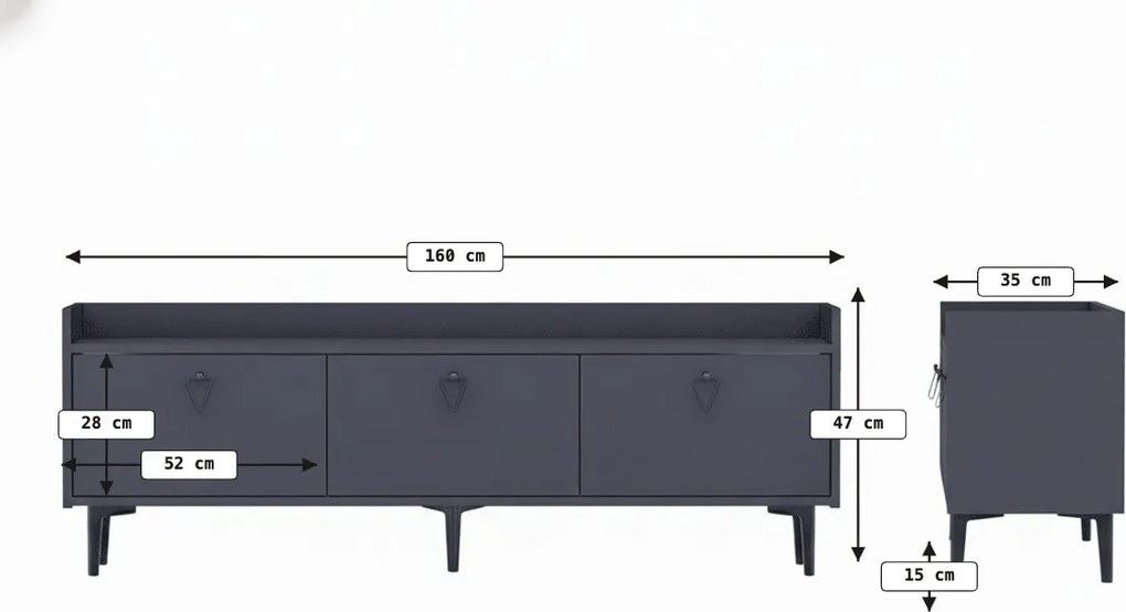 AKCIA TV stolík PIENA 160 cm, antracitový II. akosť