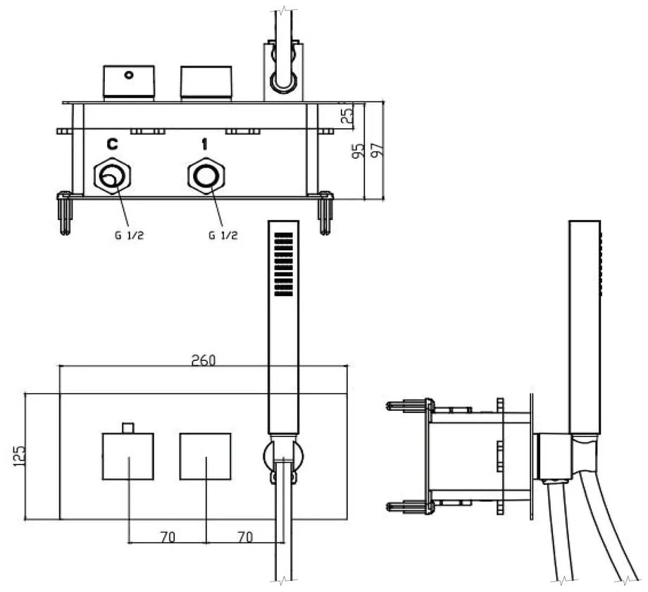Podomietková sprchová batéria v lesklej striebornej farbe (2 výstupy) Latus – Sapho