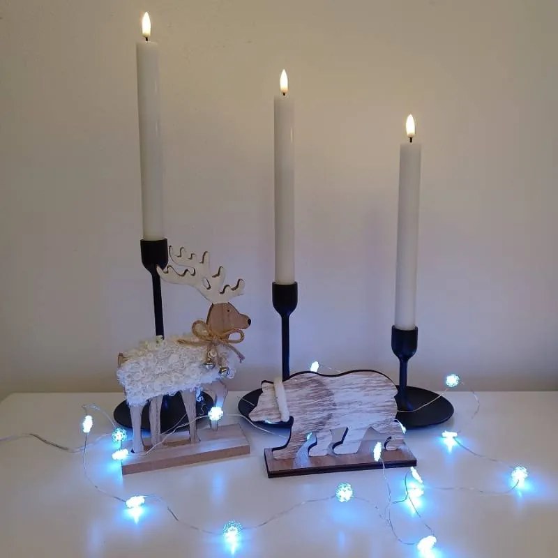 DECOLED Drevená dekorácia na stôl jeleň s rolničkami, 12,5 × 20,5 cm, biela, stojaca