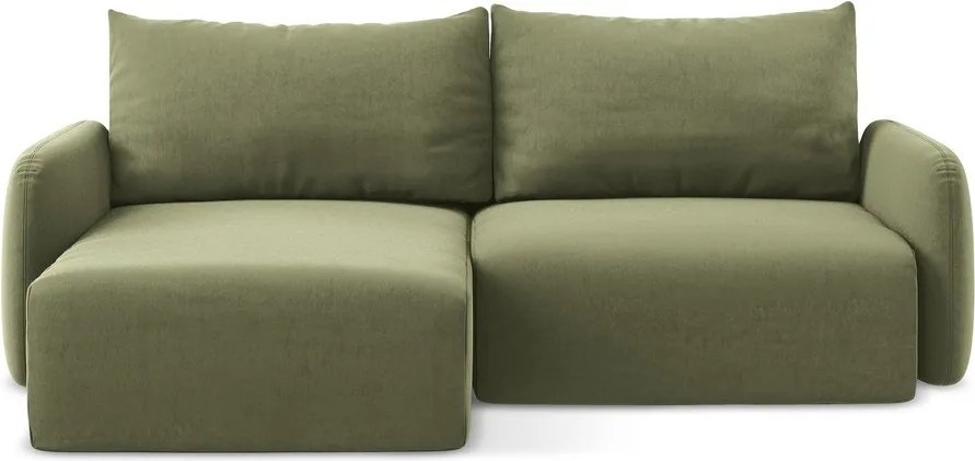 Zelená zamatová rozkladacia/s úložným priestorom rohová pohovka (ľavý roh/s leňoškou) Kalena – Makamii