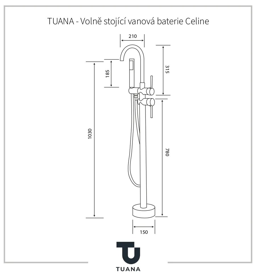 TUANA - Voľne stojaca vaňová batéria Celine - chróm