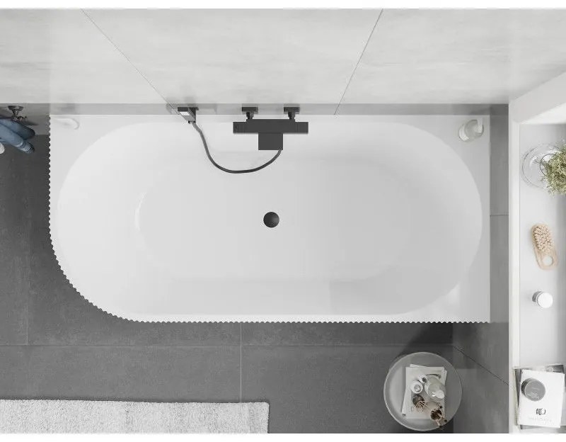 Mexen Silo, rohová voľne stojaca ryhovaná vaňa, pravá, 170 x 80 cm, biela-čierna, čierny matný prepad, 52891708075P-70