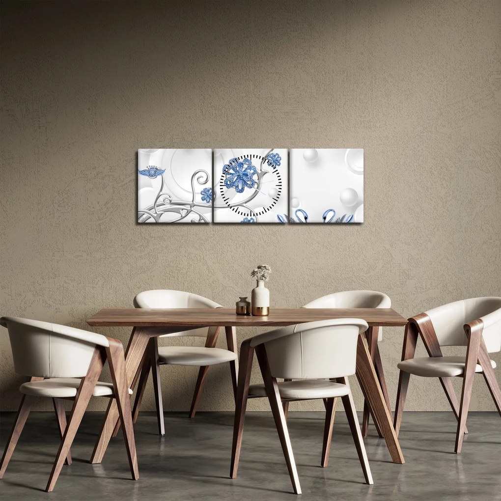 Obraz - Modré labute (s hodinami) (90x30 cm)