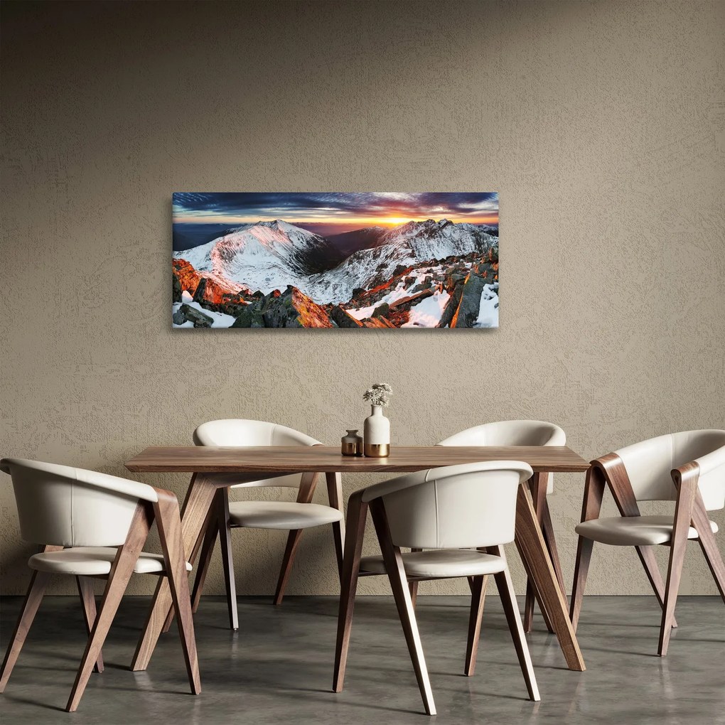 Obraz - Zimná horská panoráma (120x50 cm)