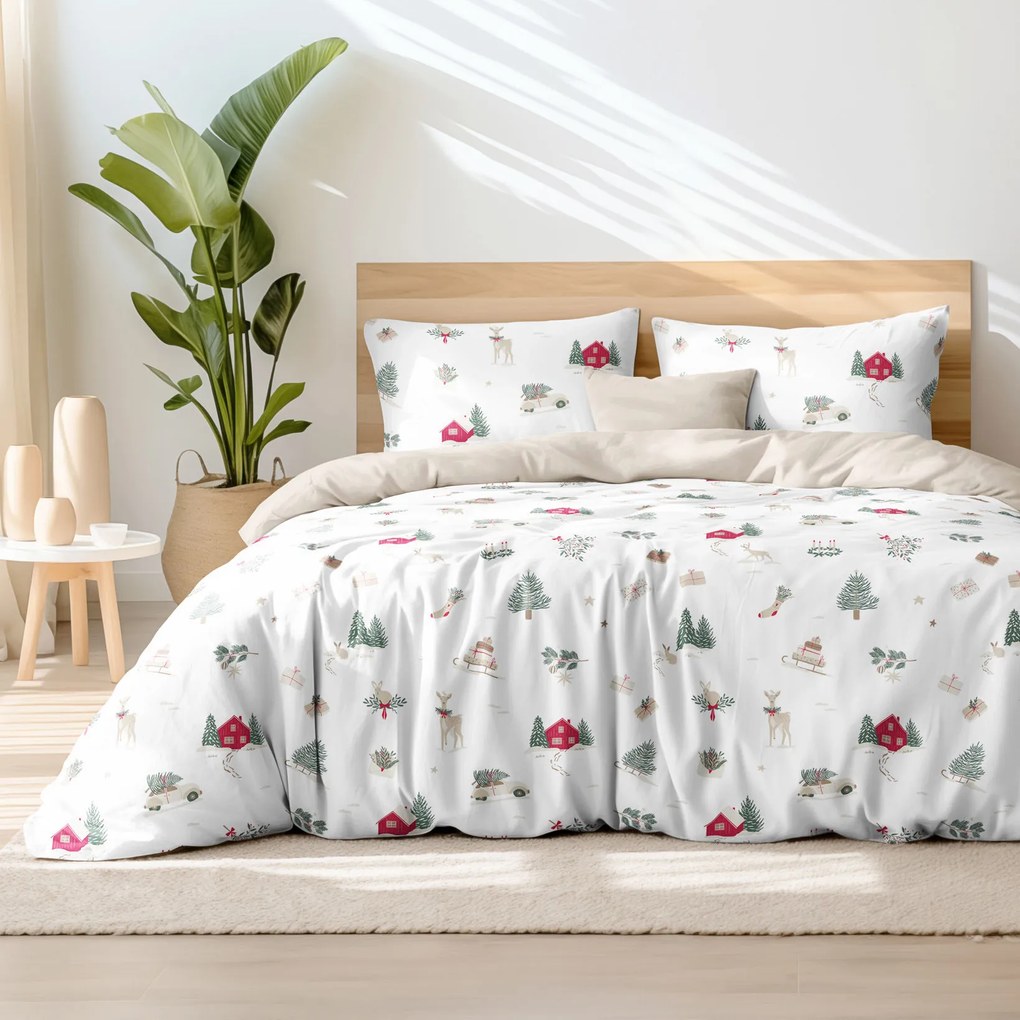 Goldea bavlnené posteľné obliečky duo - tradičné vianoce s latte 240 x 220 a 2ks 70 x 90 cm