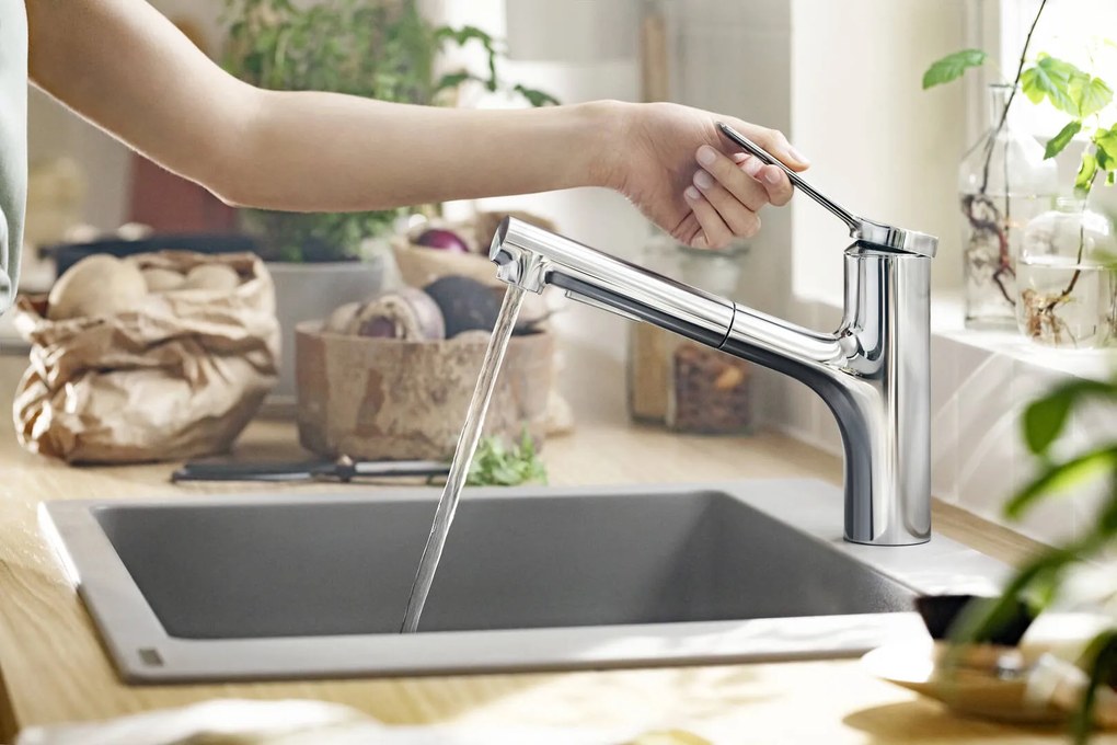 Hansgrohe Zesis M33, drezová batéria 150, s výsuvnou spŕškou, EcoSmart, chrómová, 74810000