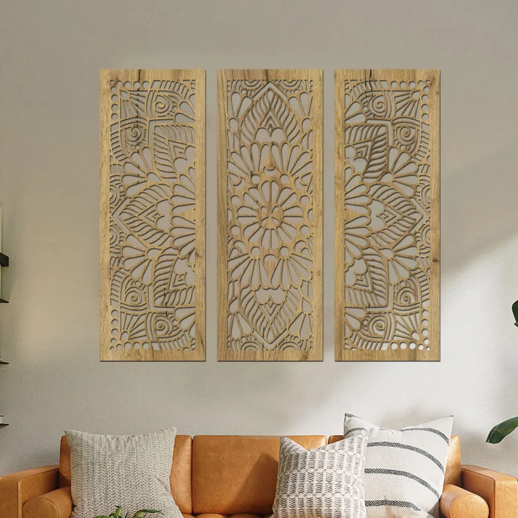 drevo zivota Drevená 3dielna mandala QUADRO Farebný vzor: Biela, Veľkosť viacdielov: 72x60