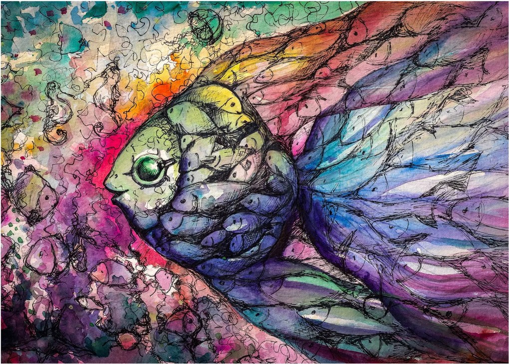 Sklenený obraz - Farebná rybička (70x50 cm)