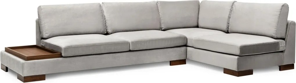 Rohová sedací souprava Tulip 313 cm s odkládacím stolkem světle šedá pravá