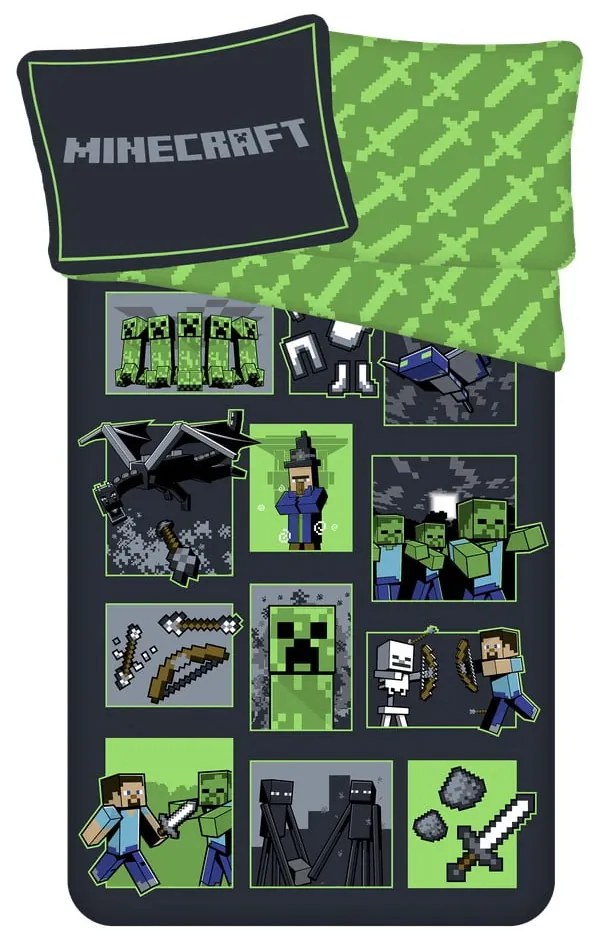 Bavlnené detské obliečky na jednolôžko 140x200 cm Minecraft Survival Mode - Jerry Fabrics