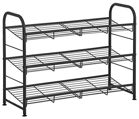 Botník s 3 policami, stohovateľný, čierny, 49,5x68,5x27,5cm