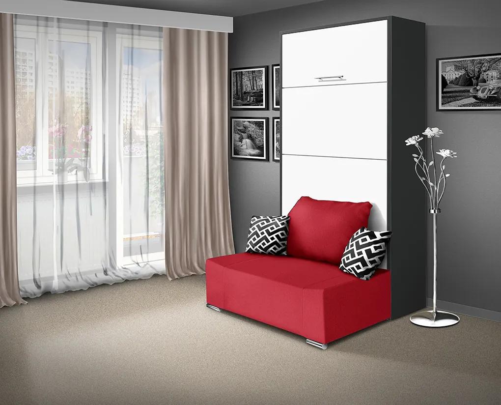 Nabytekmorava Sklápacia posteľ s pohovkou VS 21058P 200x90 farba pohovky: Červená, Typ farebného prevedenia: Dub sonoma svetlý / dvere biele