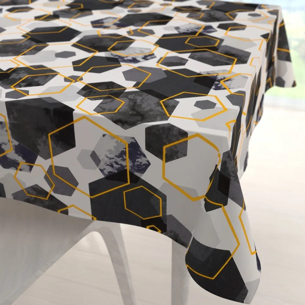Biante Bavlnený štvorcový obrus Sandra SA-568 Sivo-modrofialové mramorové hexagóny na bielom 80x80 cm