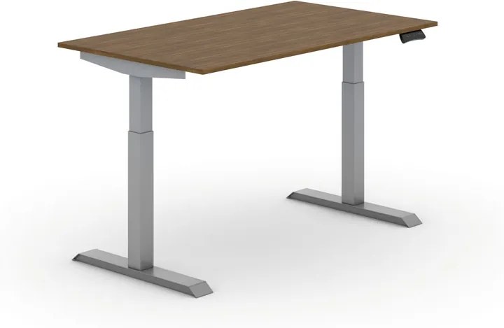 Výškovo nastaviteľný stôl PRIMO ADAPT, elektrický, 1400x800x735-1235 mm, orech, sivá podnož