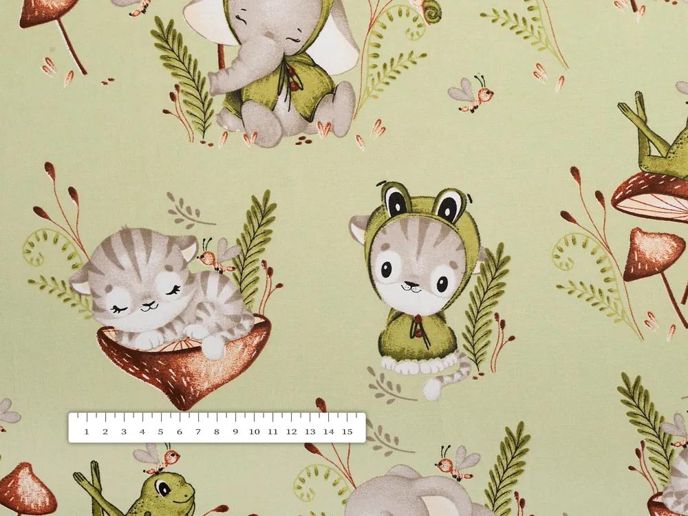 Biante Detská bavlnená obliečka na vankúš Sandra SA-474 Žabky a zvieratká medzi hubami na zelenom 35 x 45 cm