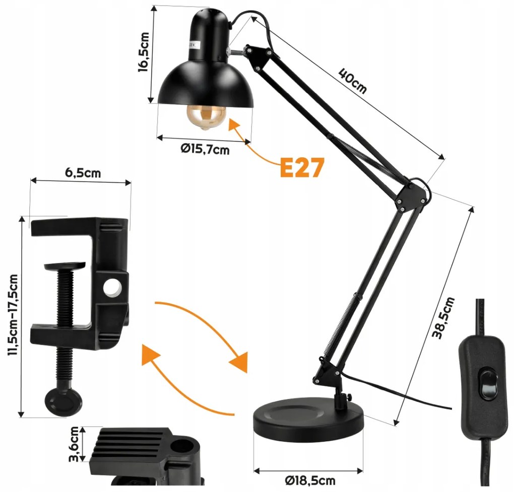 BERGE Stolová lampa XL Praga 1xE27 LED čierna