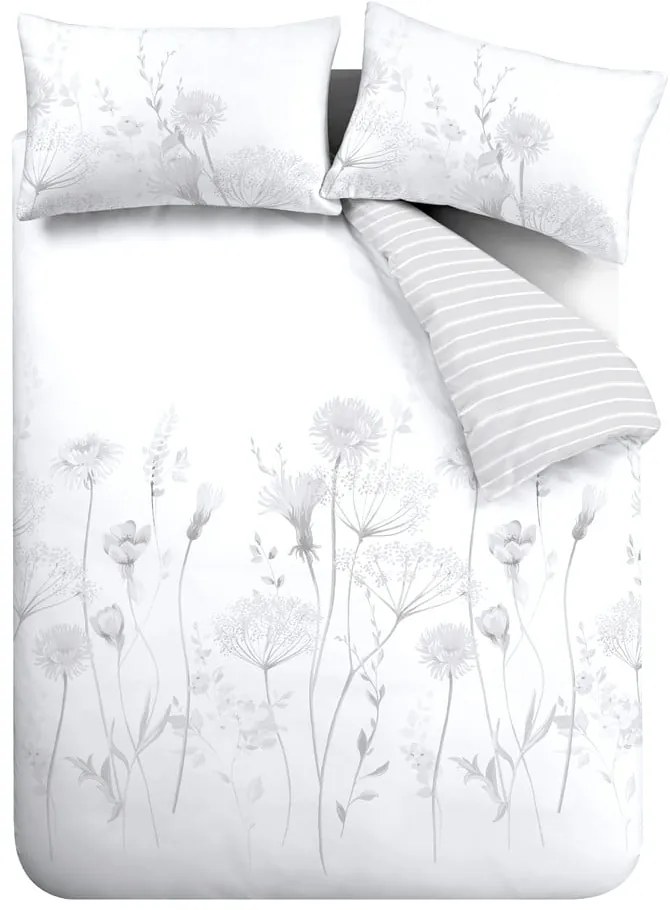Bielo-sivé obliečky Catherine Lansfield Meadowsweet Floral, 135 x 200 cm