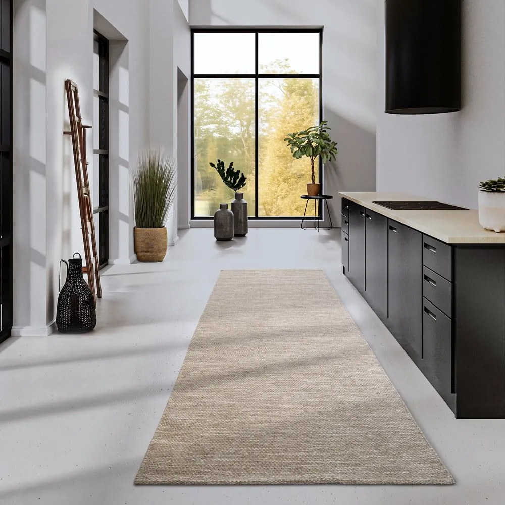 Béžový ručne tkaný behúň s prímesou vlny 80x200 cm Pradesh Linen White – Elle Decoration