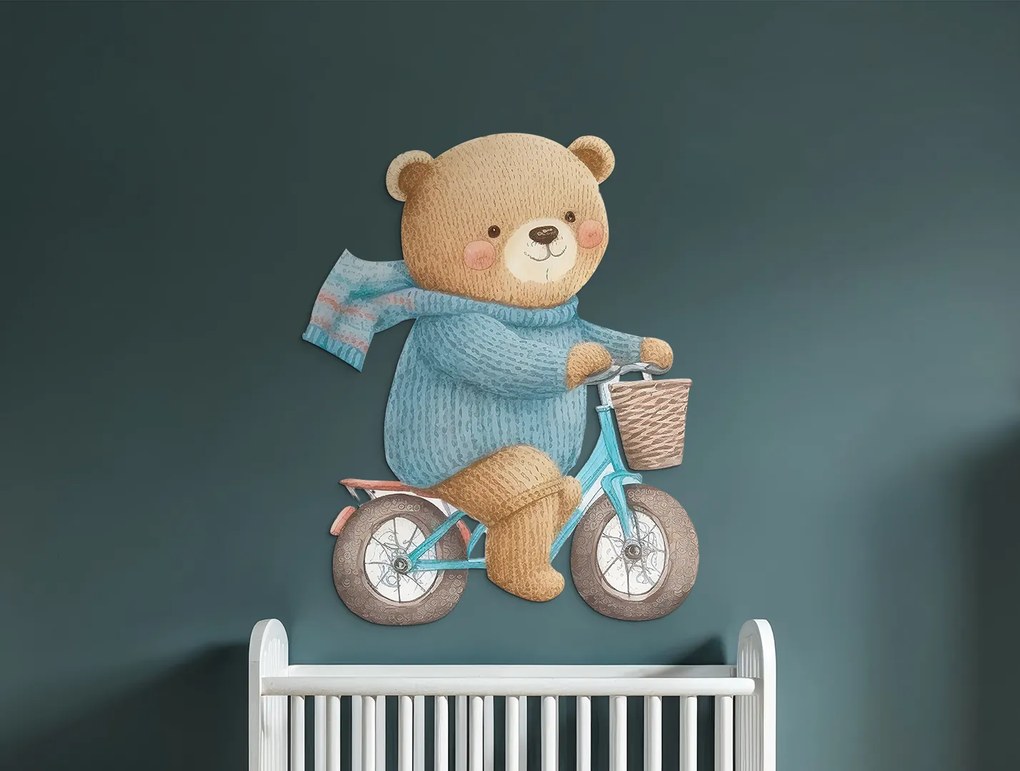 drevko | Detská dekorácia Macko na bicykli 60 x 48 cm