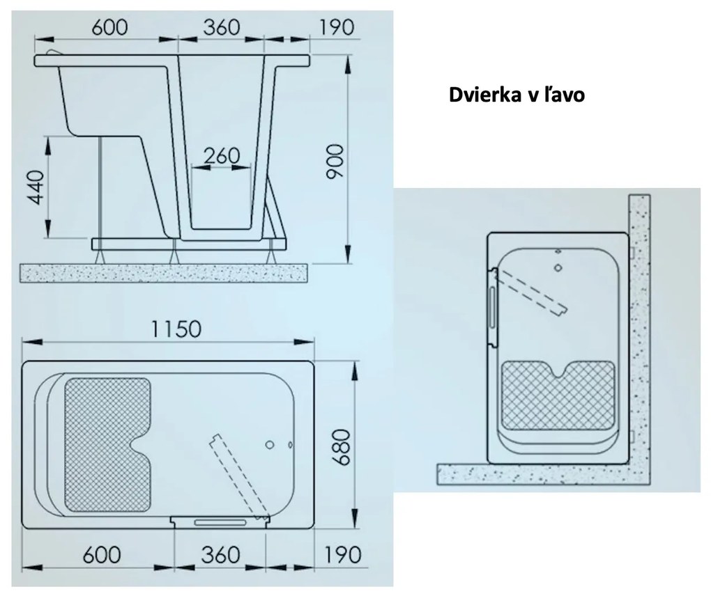 D‘Eluxe - VANE - Bezbariérová vaňa s dvierkami SENIOR LG33L xcm Biela - dvierka v ľavo Bezbarérová vaňa s dvierkami biela 115 68 90 115x68x90