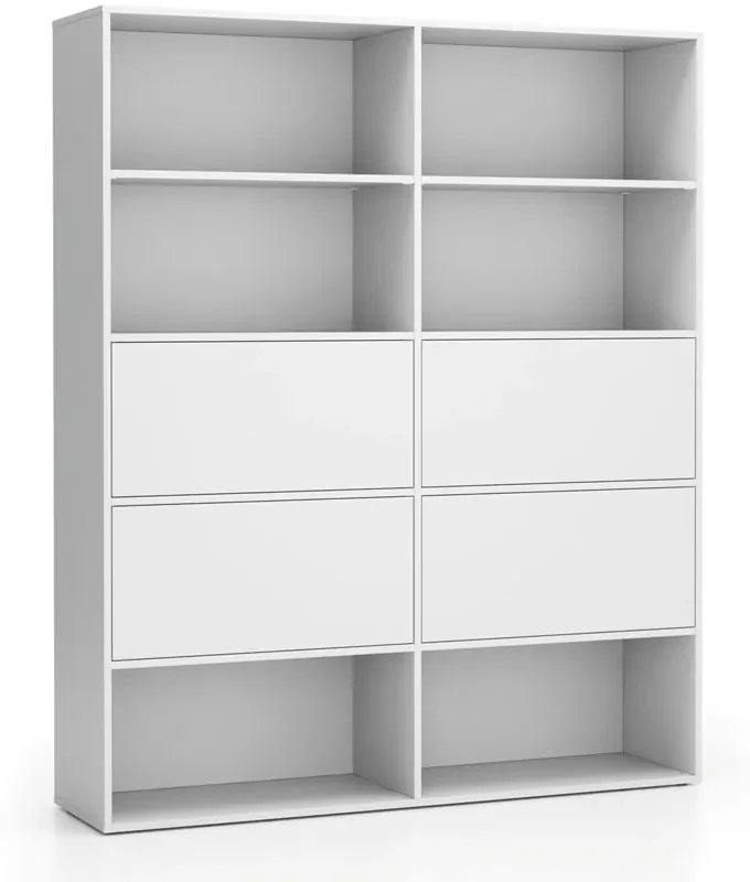 PLAN Široký kancelársky policový regál LAYERS, 4 boxy, 1582 x 400 x 1905, biela