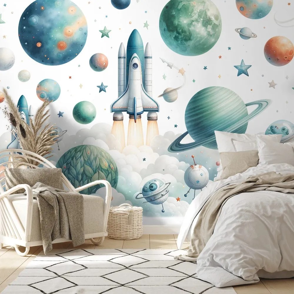 Tapeta detský vesmírny svet s raketami
